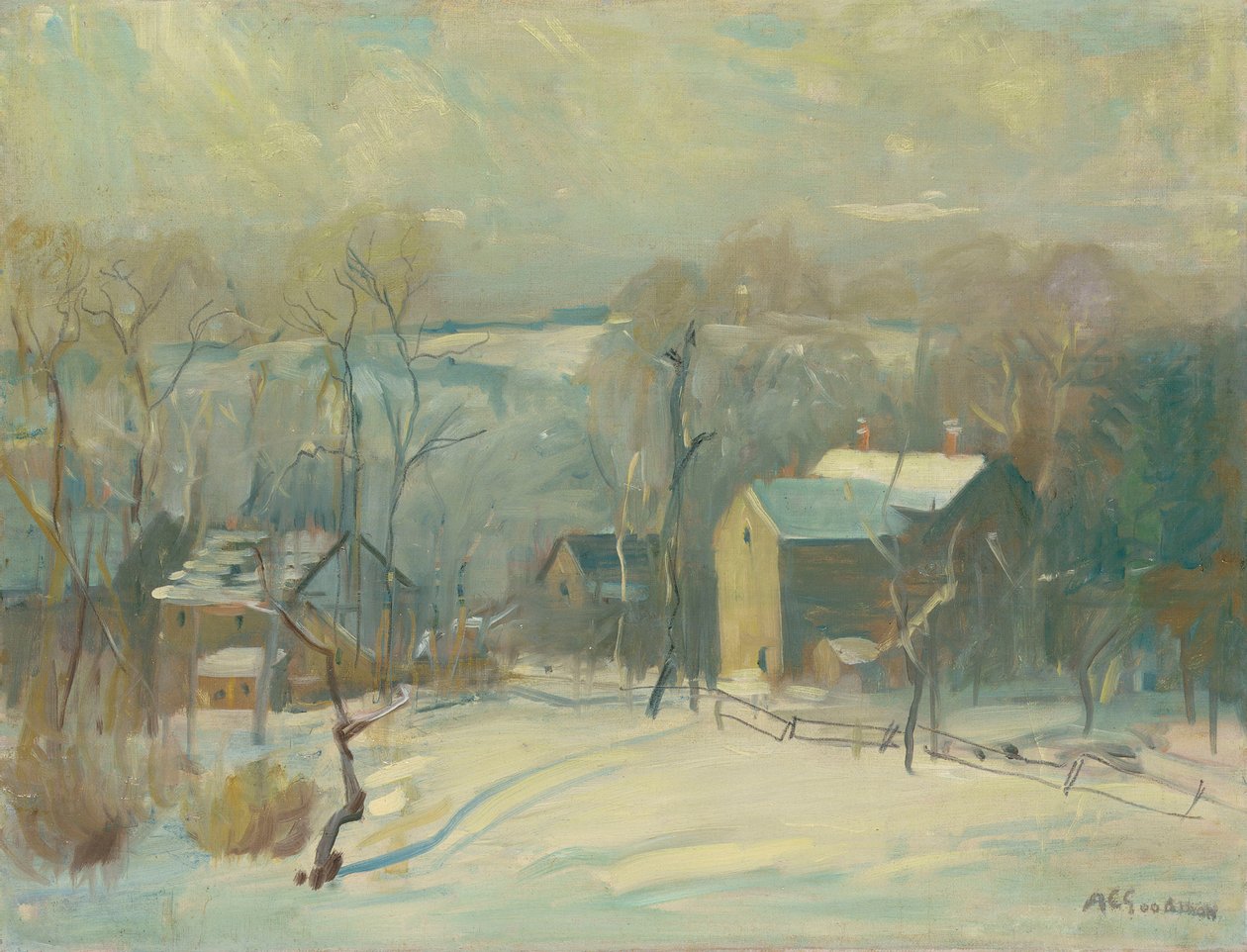 Dorp in de Sneeuw door Arthur Clifton Goodwin