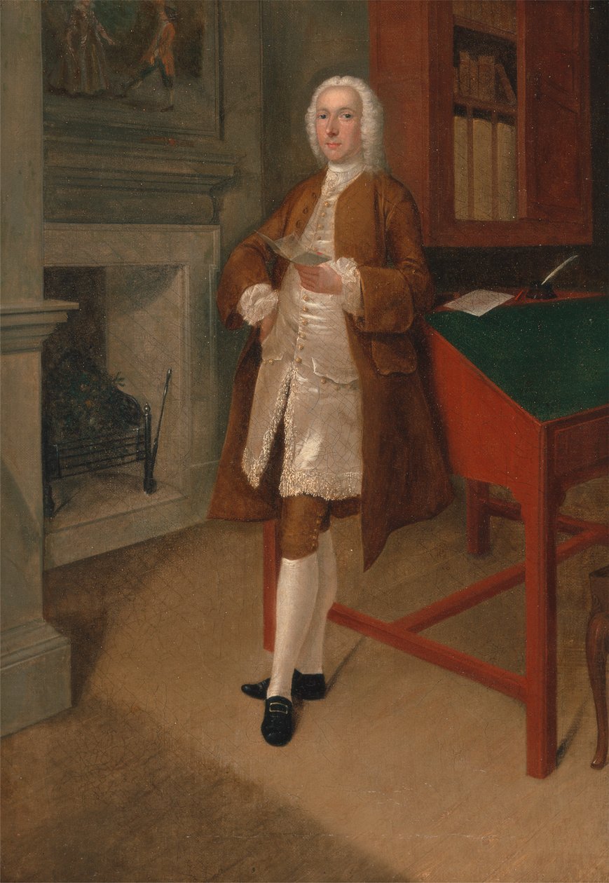 Een onbekende man in een bibliotheek door Arthur Devis