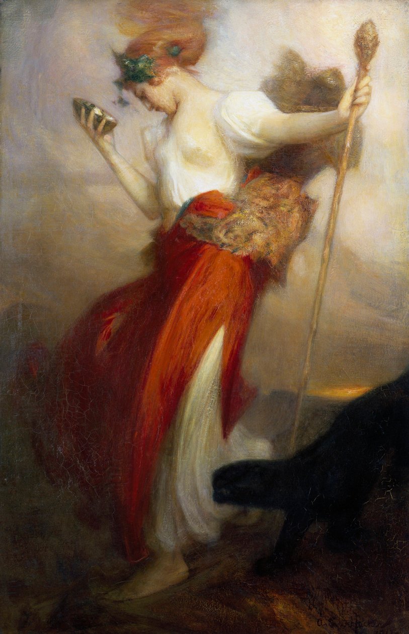 "De Bacchante" Schilderij van Arthur Hacker (1858-1919) 1913 door Arthur Hacker