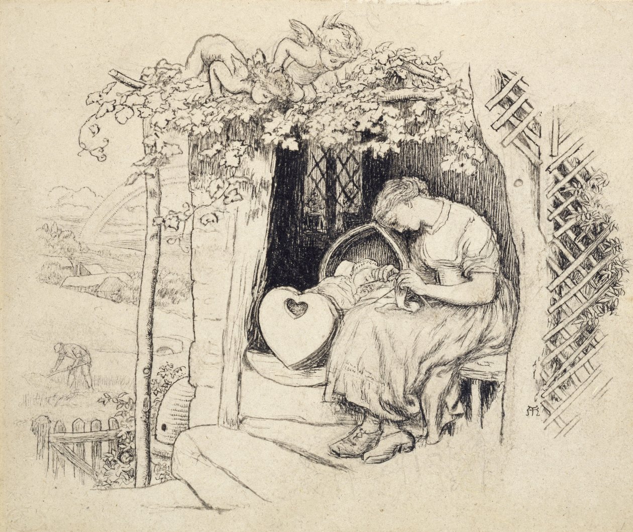 Bij de wieg door Arthur Hughes