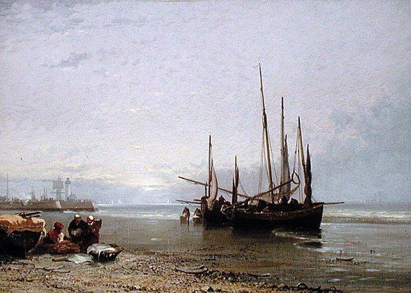 Luggers op het Strand bij Treport door Arthur Joseph Meadows