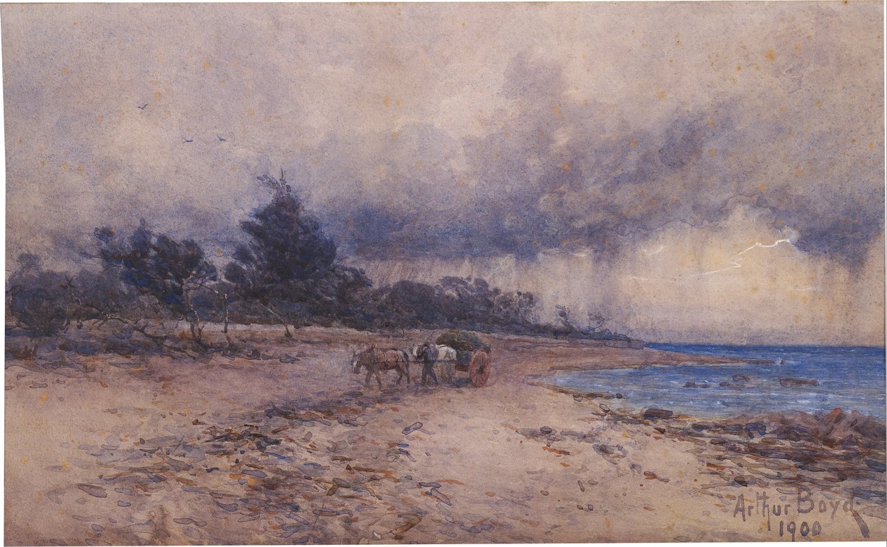 Verzamelen van zeewier voor de storm, Sandringham strand door Arthur Merric Boyd