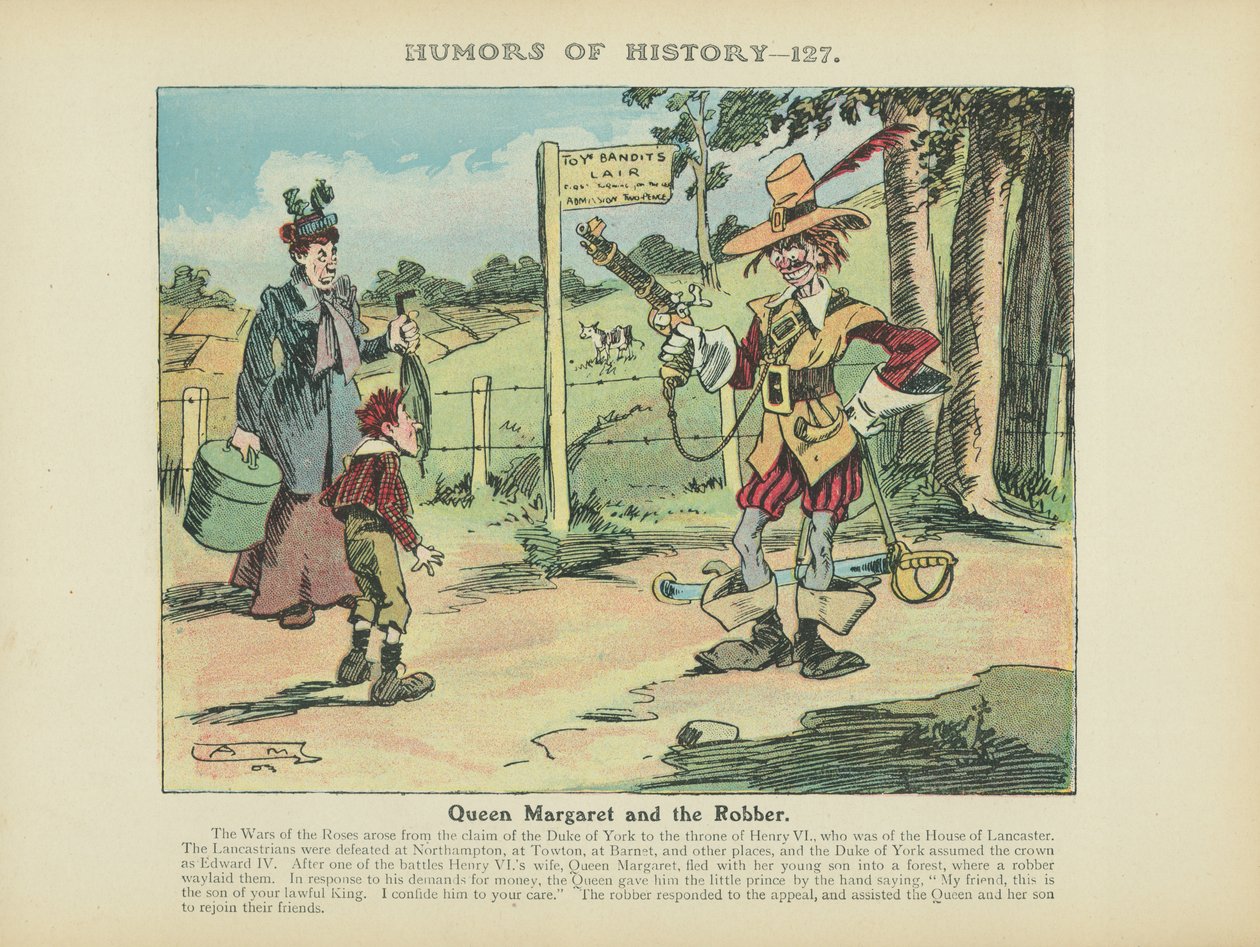 Koningin Margaret en de rover (kleurenlitho) door Arthur Moreland