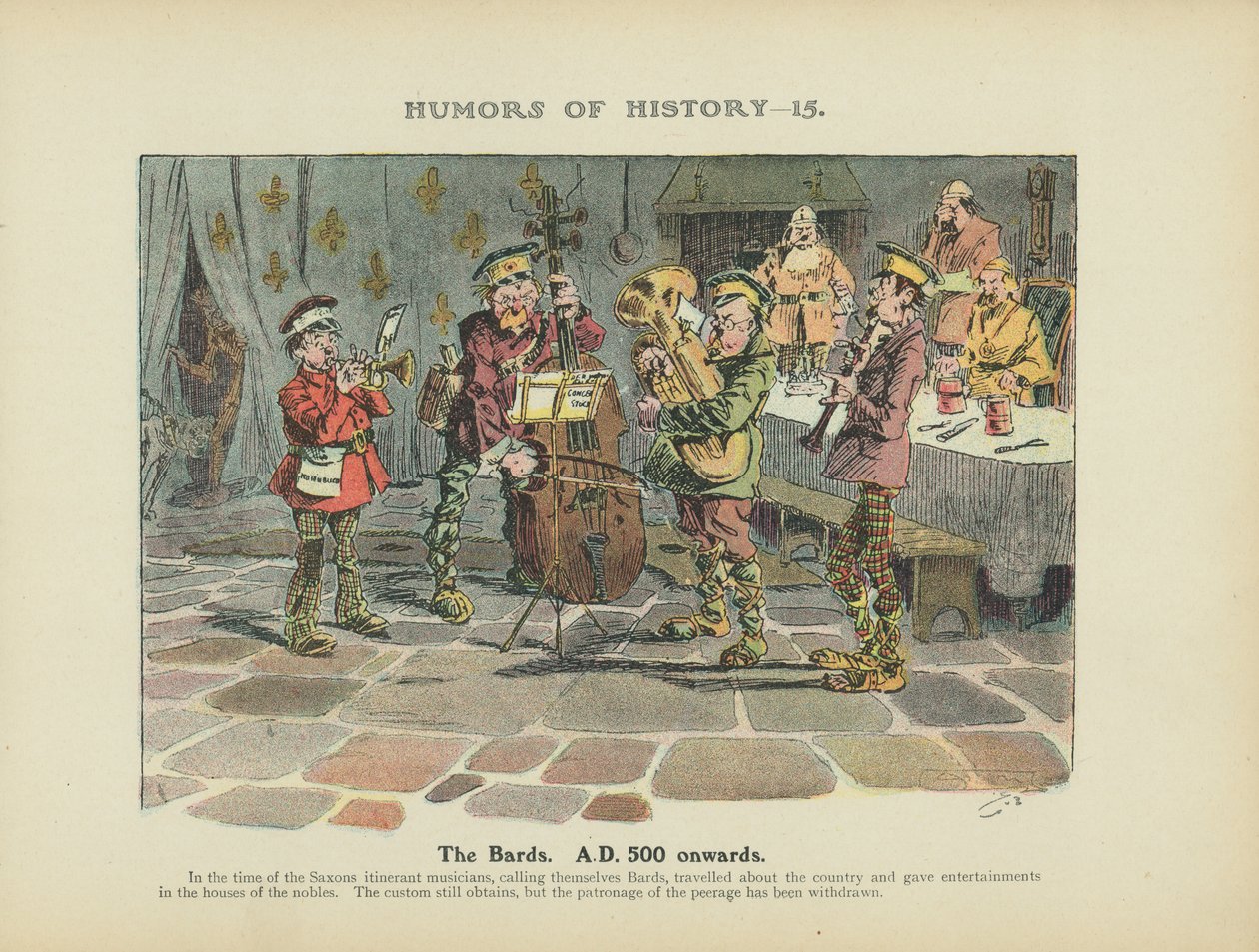 De barden. Vanaf 500 na Christus (kleurenlitho) door Arthur Moreland