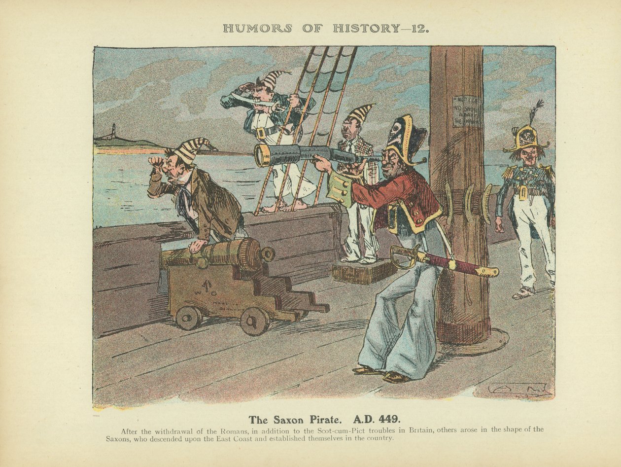 De Saksische piraat. A.D. 449 (kleurenlitho) door Arthur Moreland