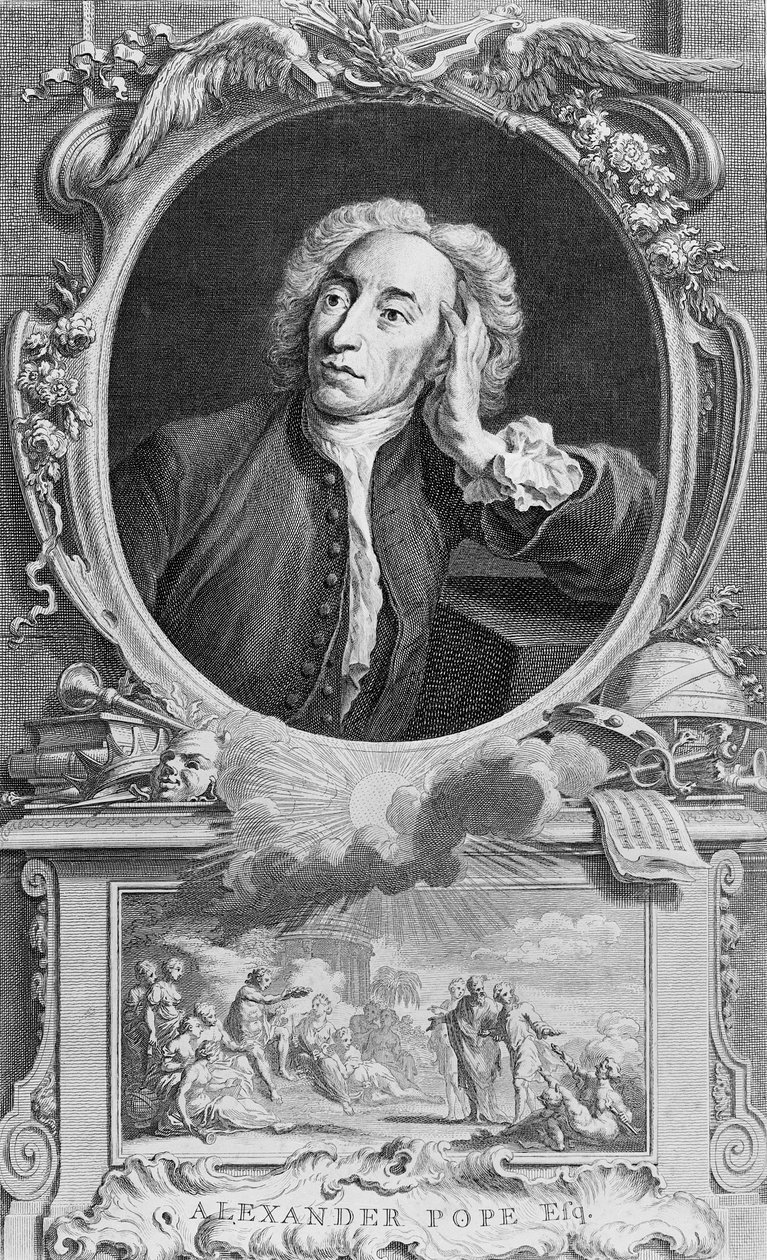 Portret van Alexander Pope (1688-1744), gegraveerd door Jacobus Houbraken (1698-1780), 1747 door Arthur Pond