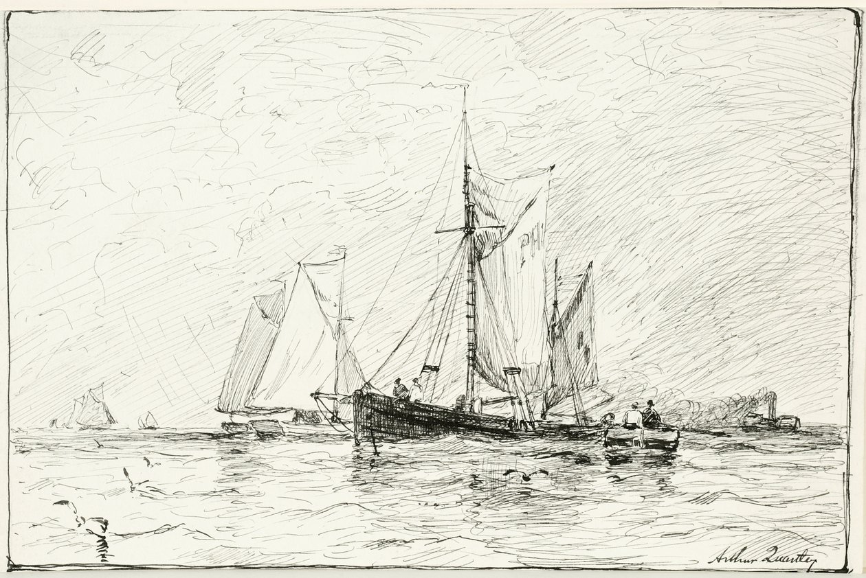 Trawlers voor Plymouth, Engeland door Arthur Quartley