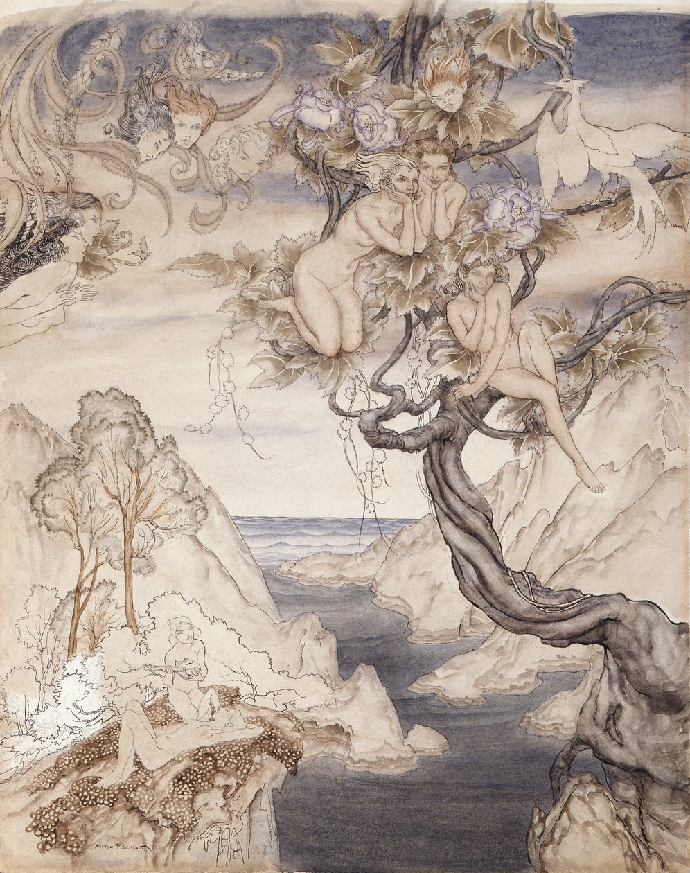 Een feeënlied, getekend voor Act II, scène ii, uit Een Midzomernachtsdroom door Arthur Rackham