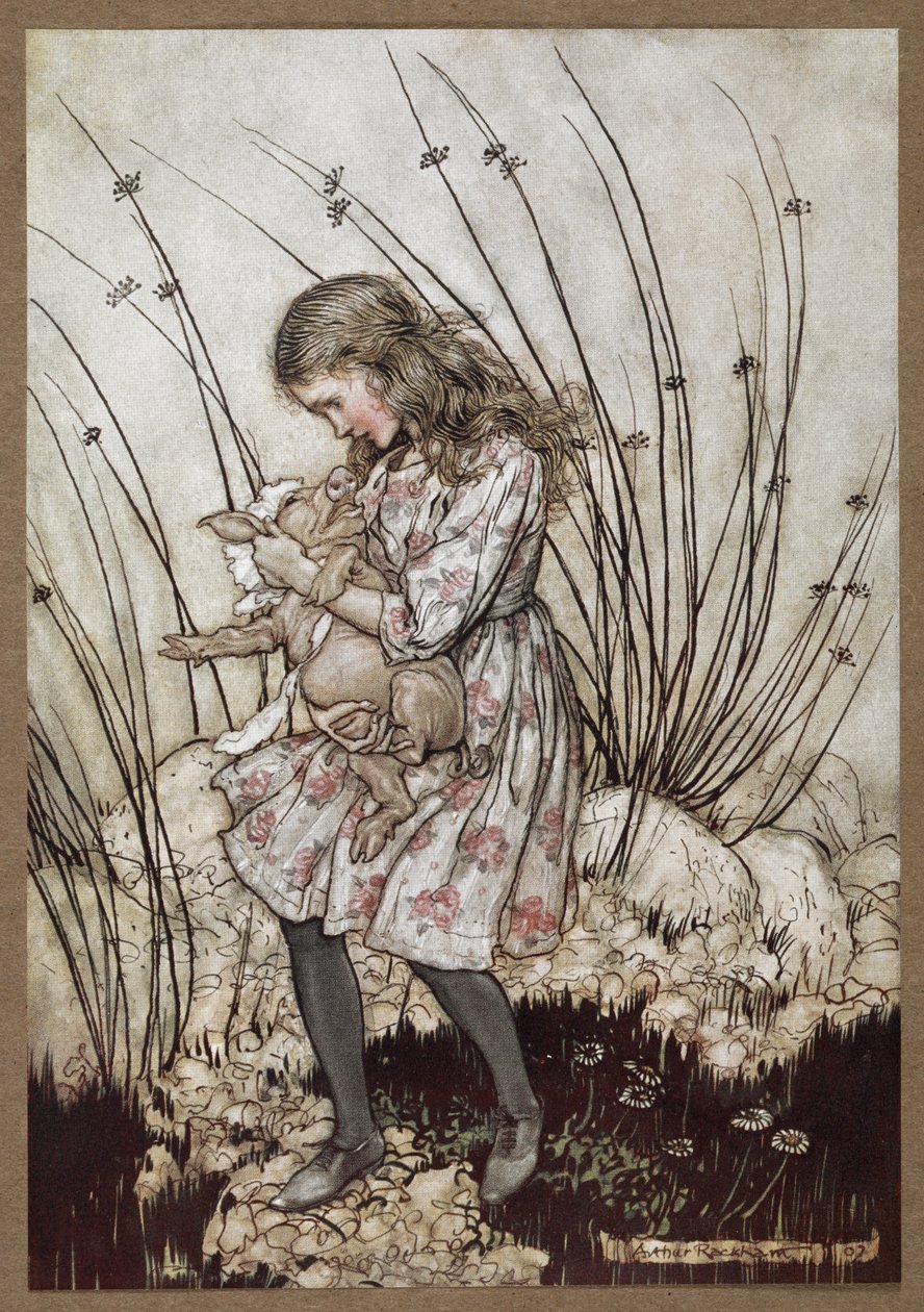 Alice en het varken verkleed als baby door Arthur Rackham