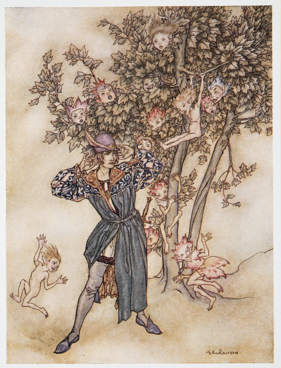 Last (verspreid) Hoor Hoor!, illustratie uit William Shakespeares De Storm, uitgegeven 1926 door Arthur Rackham