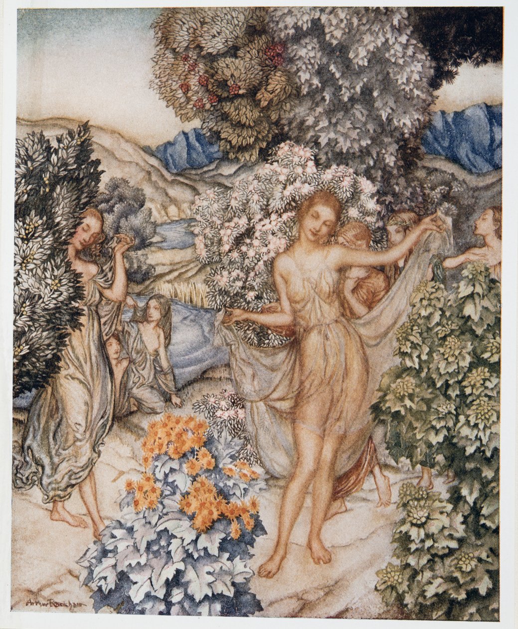 Kom, gematigde nimfen, en help een contract van ware liefde te vieren, illustratie uit William Shakespeares De Storm, uitgegeven 1926 door Arthur Rackham