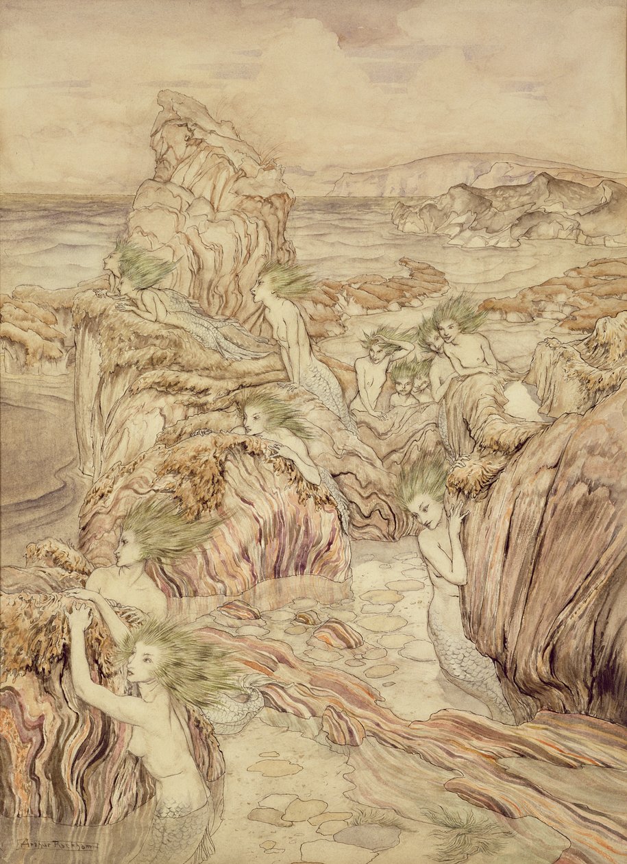 Dochter van de zee, illustratie uit De Drie Gouden Appels, door Nathaniel Hawthorne door Arthur Rackham