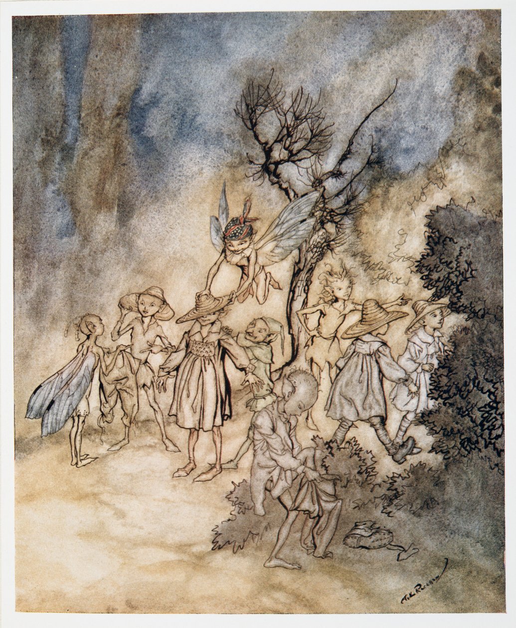 Betreed bepaalde maaiers, goed gekleed, illustratie uit William Shakespeares De Storm, uitgegeven 1926 door Arthur Rackham