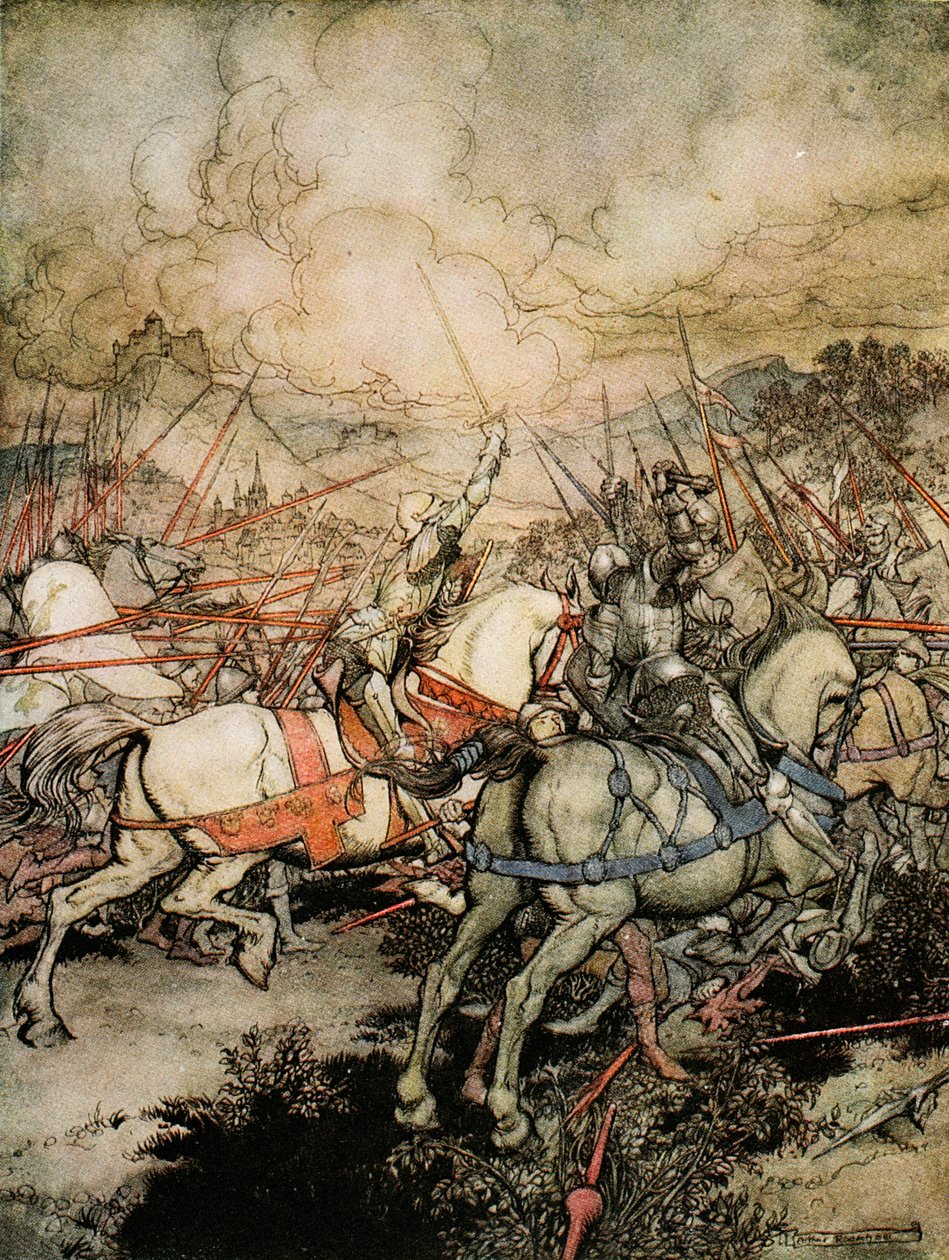 Hoe Arthur zijn zwaard, Excalibur, voor de eerste keer trok, illustratie uit 
