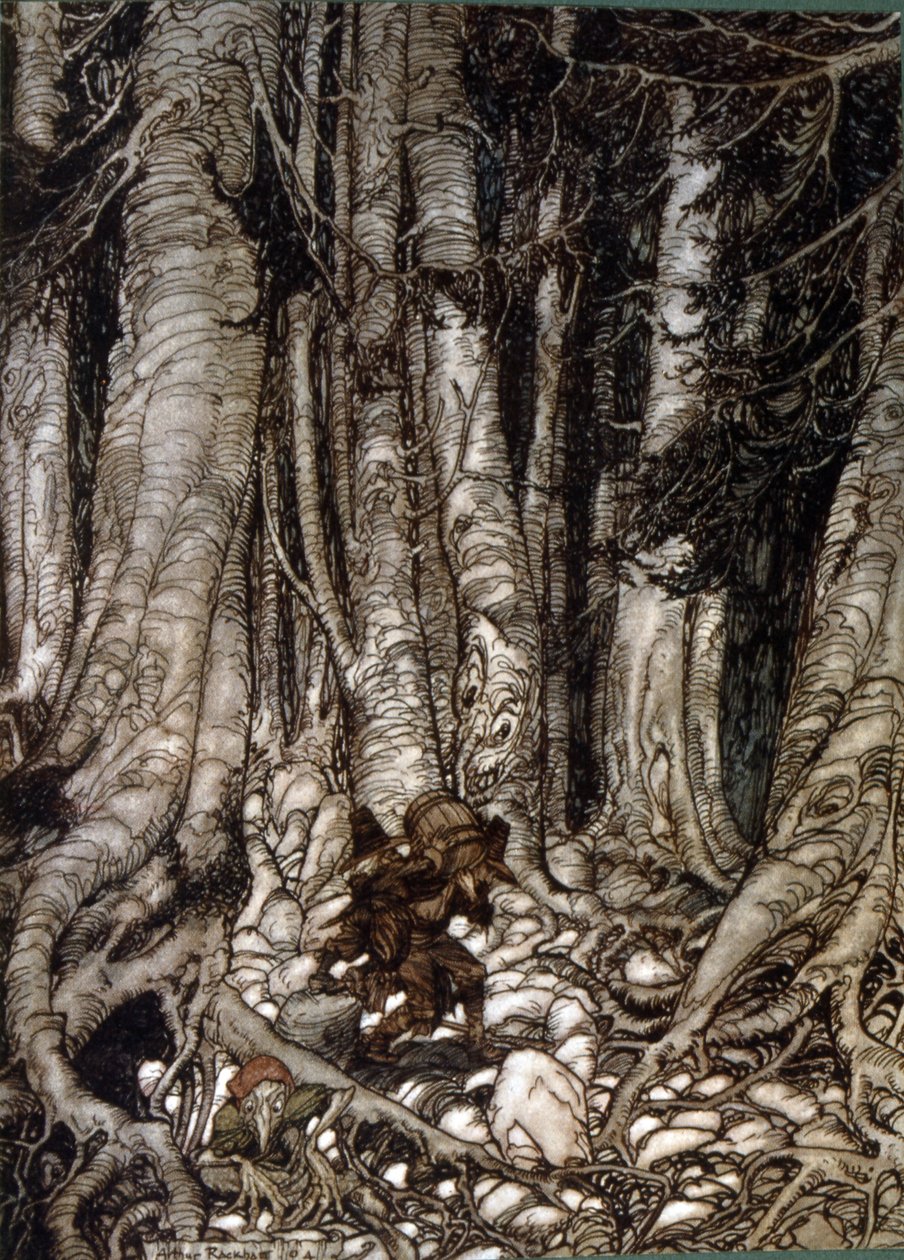 Illustratie door Arthur Rakham van Rip Van Winkle, een kort verhaal door de Amerikaanse auteur Washington Irving voor het eerst gepubliceerd in 1819 door Arthur Rackham
