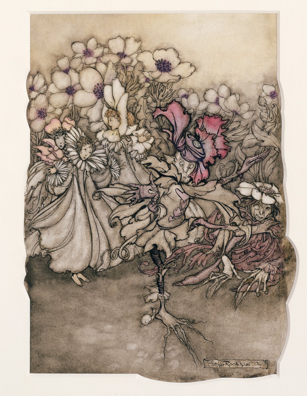 Illustratie uit Peter Pan in Kensington Gardens door J.M. Barrie (1860-1937) 1906 door Arthur Rackham