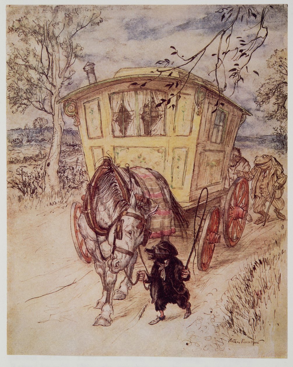 Het was een gouden middag: de geur van het stof dat ze opwierpen was rijk en bevredigend, uit Wind in the Willows van Kenneth Grahame, pub. 1940 door Arthur Rackham