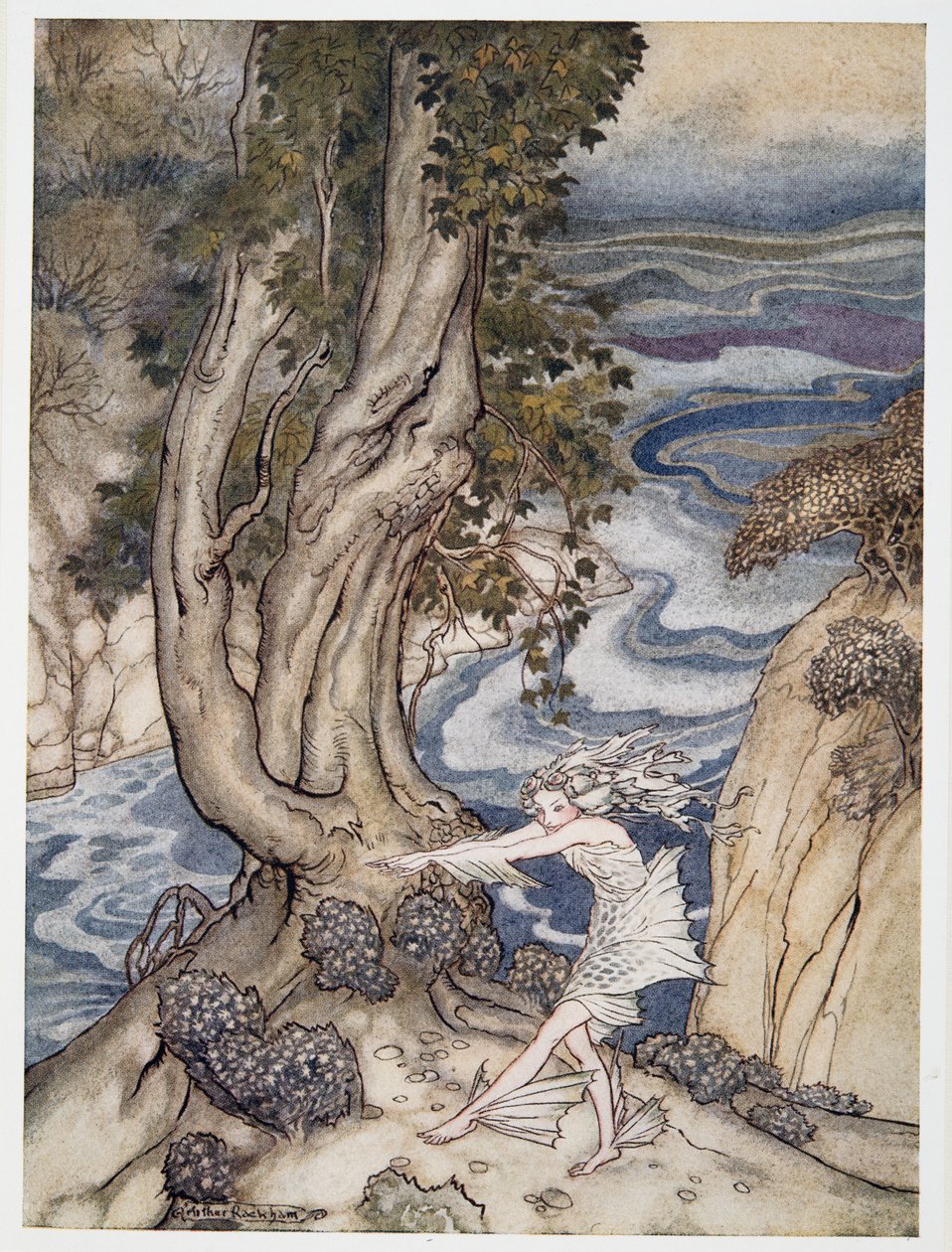 Herintrede Ariel als een waternimf, illustratie uit William Shakespeares De Storm, uitgegeven 1926 door Arthur Rackham