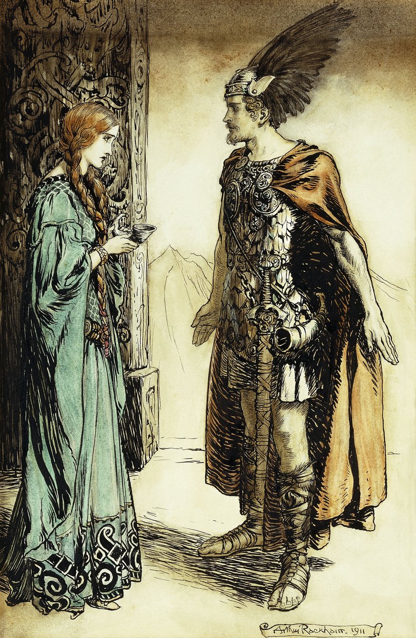 Siegfried ontmoet Gutrune: De schemering der goden, 1911 door Arthur Rackham