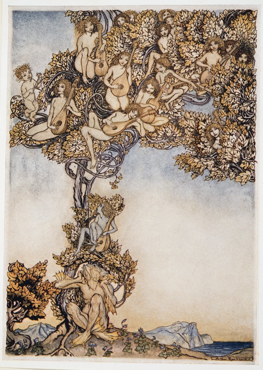 Soms zullen duizend snaren om mijn oren zoemen, illustratie uit William Shakespeares De Storm, uitgegeven 1926 door Arthur Rackham