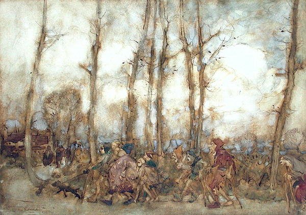De bedelaars komen naar de stad door Arthur Rackham