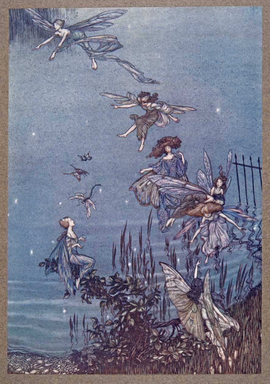 De feeën van de Serpentine, uit Peter Pan in Kensington Gardens door J M Barrie, pub. 1906 door Arthur Rackham