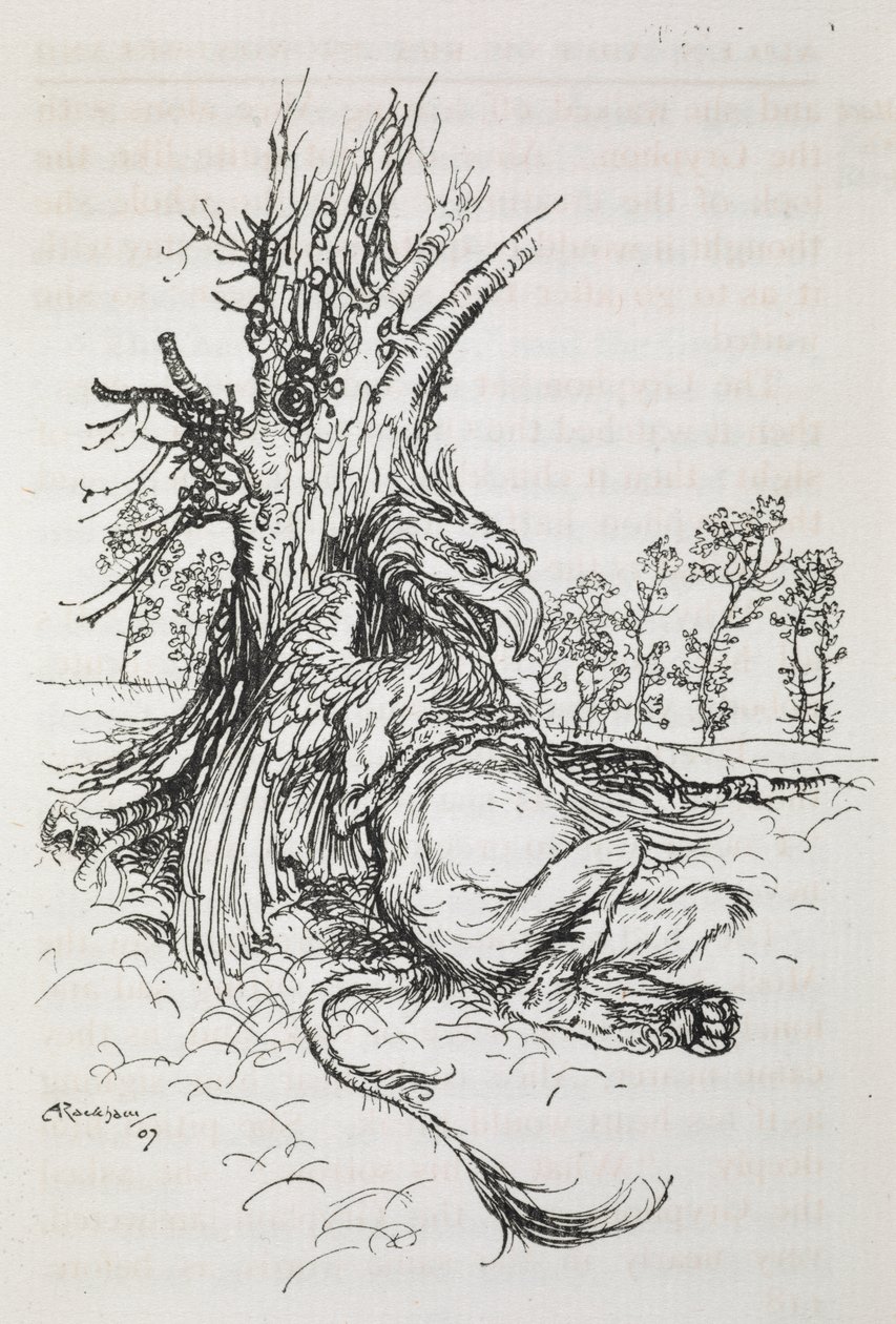 De Gryphon zittend tegen een boom door Arthur Rackham