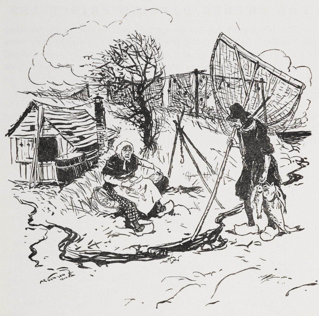 De visser en zijn vrouw | Arthur Rackham | Kunstafdruk