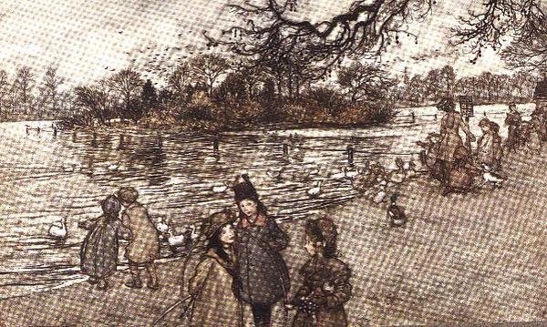 Het eiland waar alle vogels geboren worden uit Peter Pan in Kensington Gardens door J.M. Barrie, 1906 door Arthur Rackham