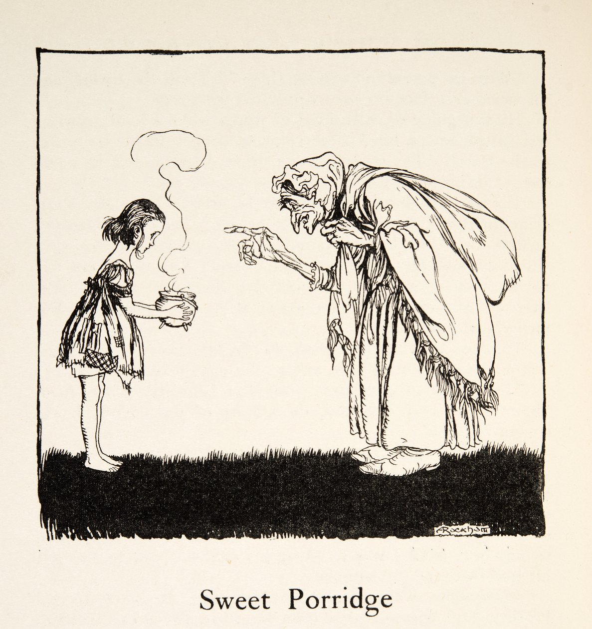 De kleine ging en bracht de doos, uit Kleine Broer & Kleine Zus en Andere Verhalen van de Gebroeders Grimm, uitgegeven 1917 door Arthur Rackham