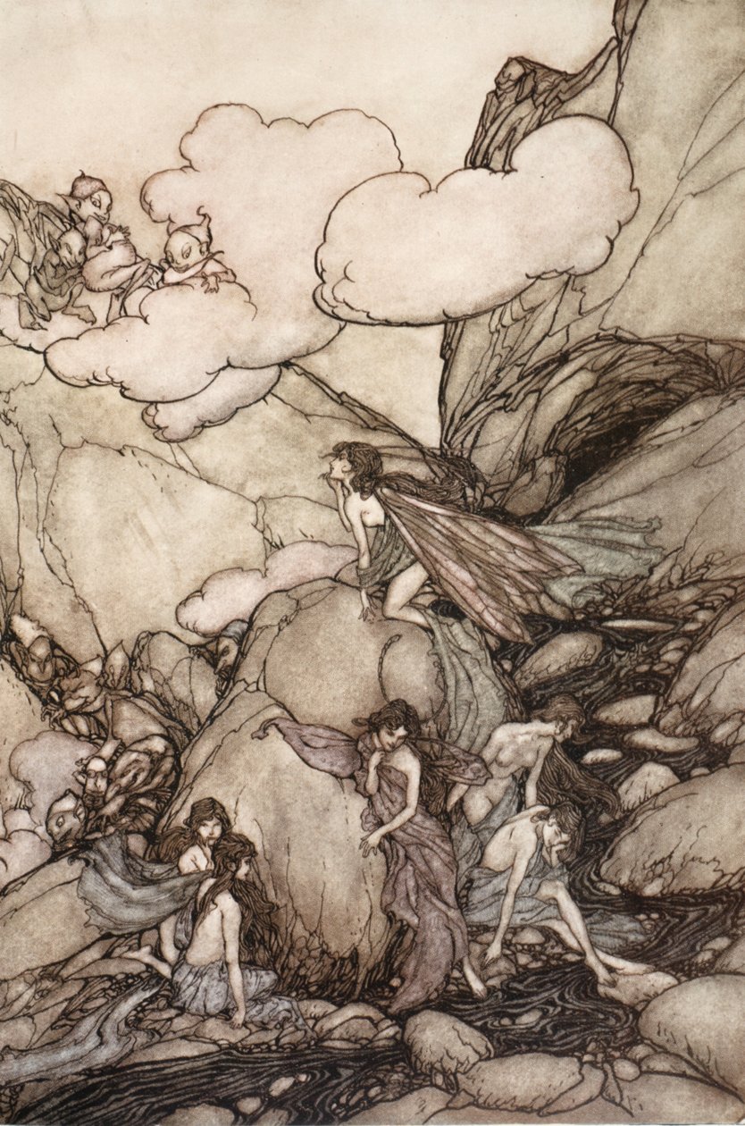 Deze sprookjesachtige bergen, uit Rip Van Winkle door Washington Irving, uitgegeven 1910 door Arthur Rackham