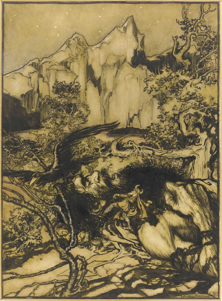 Thors reis naar het land van de reuzen, 1901 door Arthur Rackham