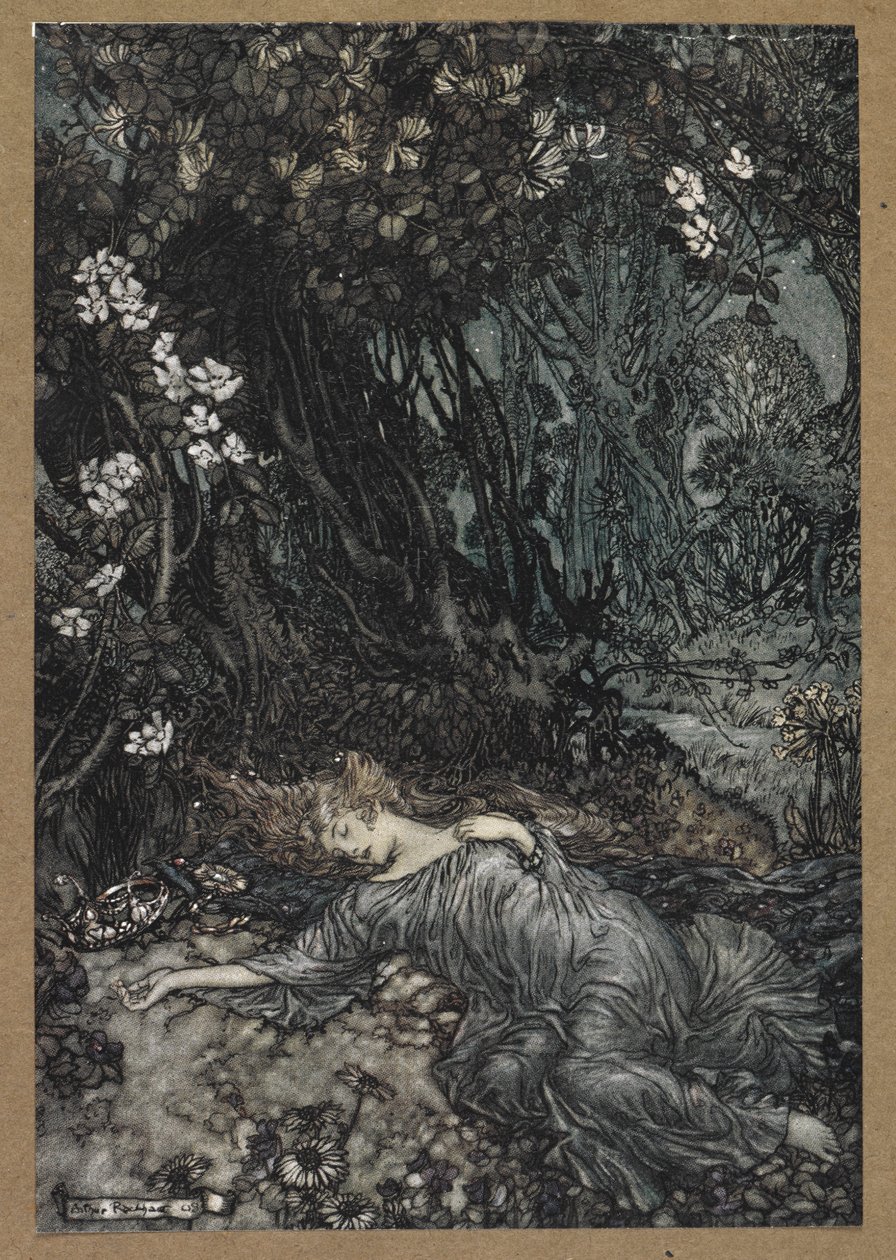 Titania liggend te slapen. Een scène uit 