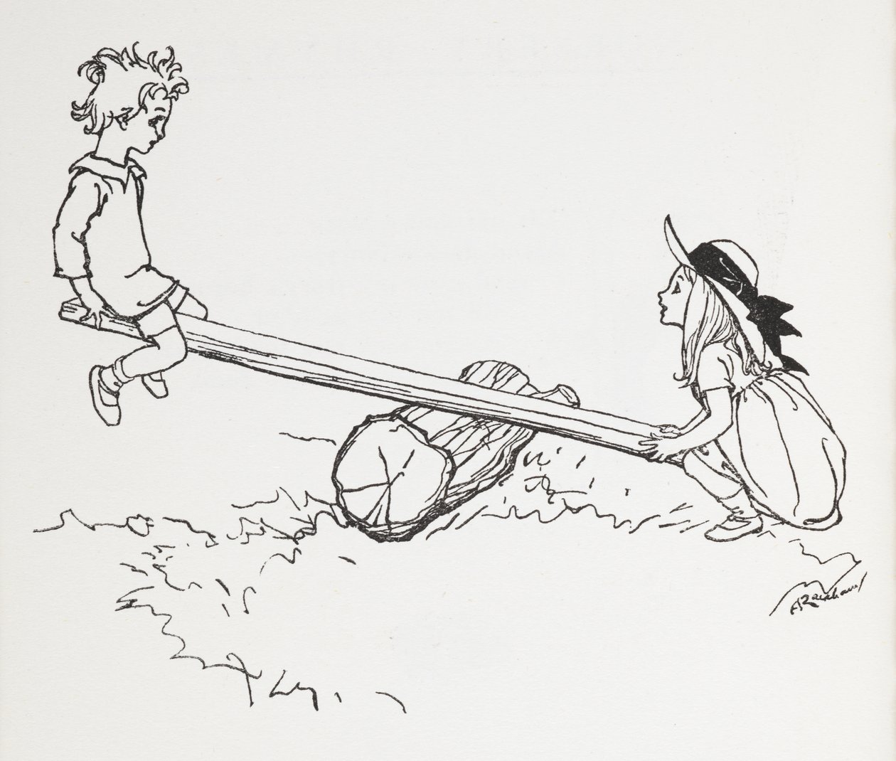 Twee kinderen op een wip door Arthur Rackham