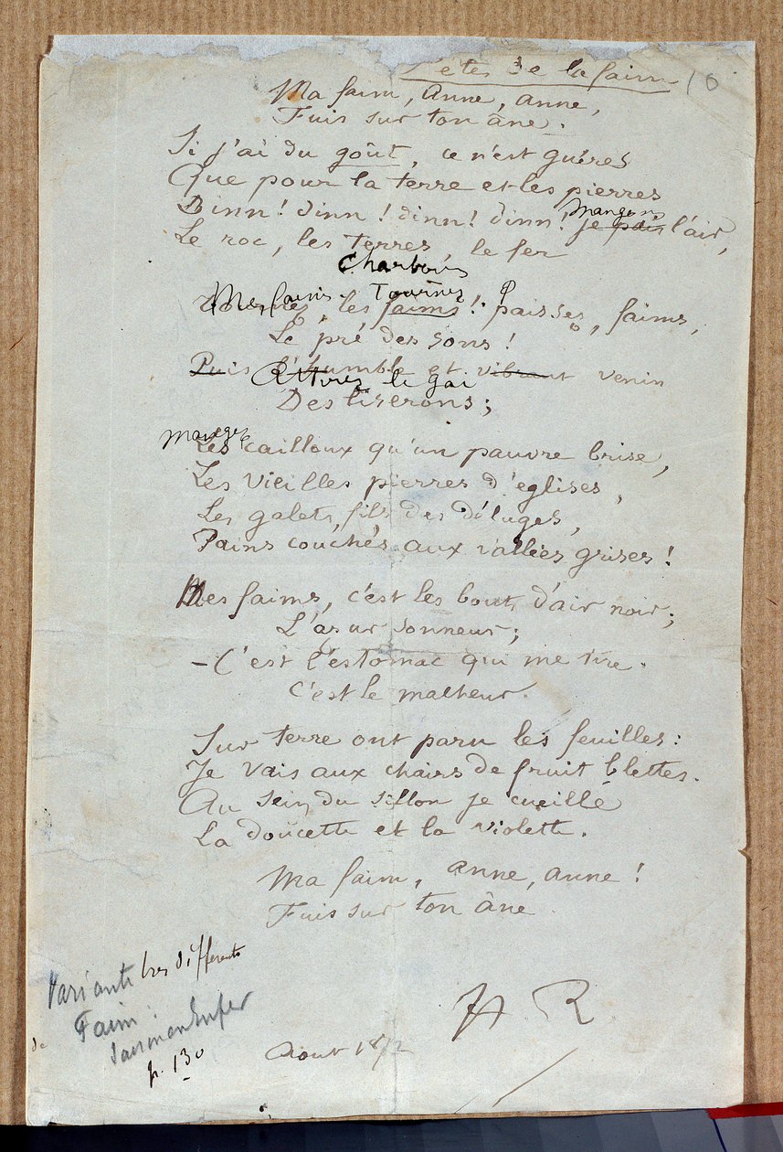Manuscript van het gedicht Les fetes de la faim door Arthur Rimbaud, augustus 1872 door Arthur Rimbaud