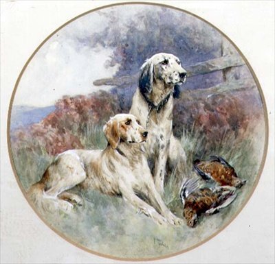 Een Paar Setters Bewaken een Koppel Korhoenders door Arthur Wardle