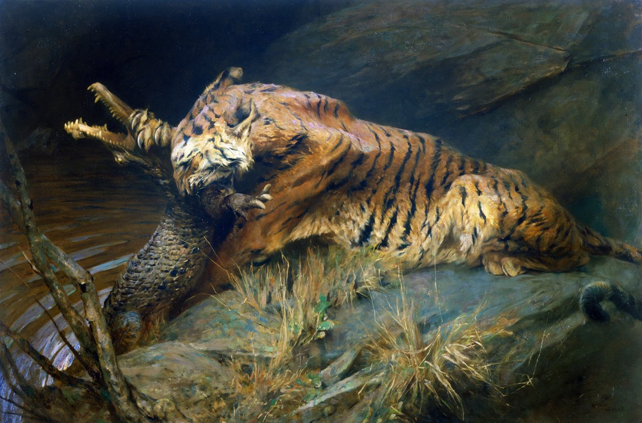 Tijger en krokodil door Arthur Wardle