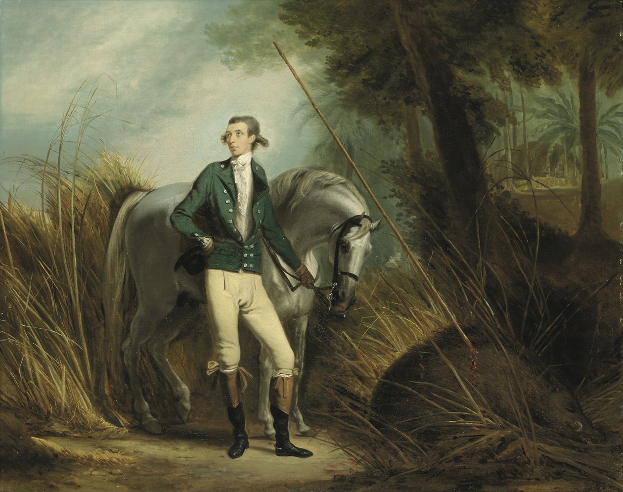 Een heer op wilde zwijnenjacht in een Indiaas landschap door Arthur William Devis