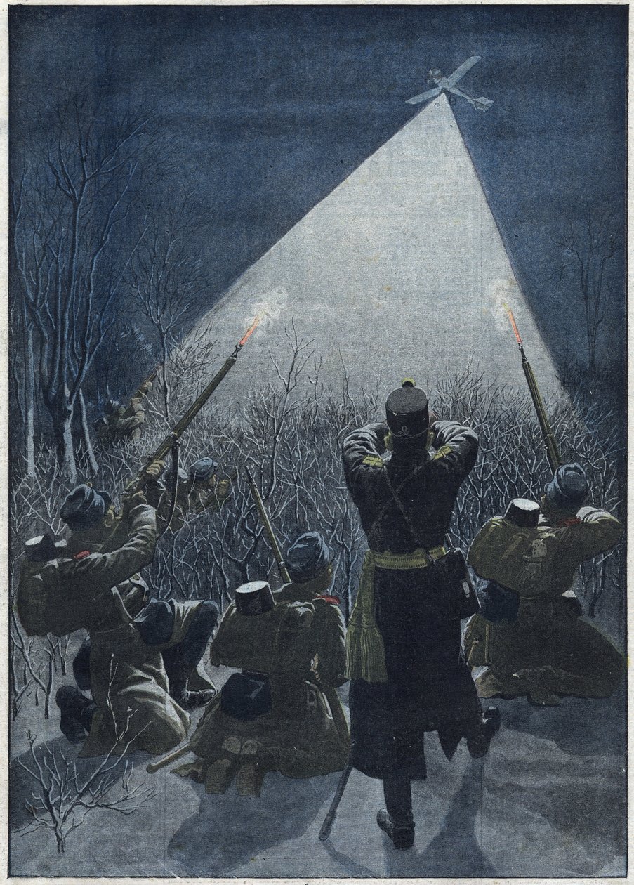 1913: Aan de grenzen van Galicië vuren Oostenrijkers op Russische verkenningsvluchten (luchtafweer) door Artist Unknown
