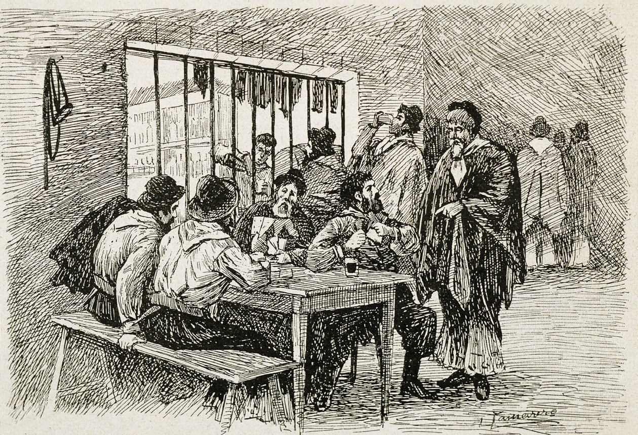 Argentinië (20e eeuw). “Pulperia”, een taverne en slijterij. Illustratie door T.Tamarera. Gravure door Artist Unknown