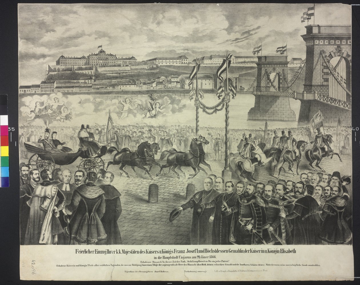Aankomst van het keizerlijk paar bij de hofopslag in Boedapest op 29 januari 1866 door Artist Unknown