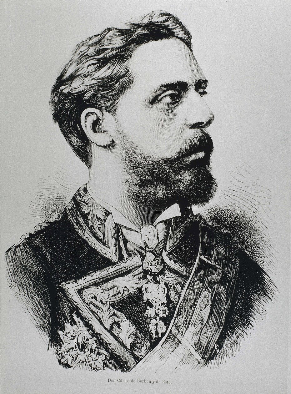 CARLOS VII, Carlos Maria de los Dolores de Borbon y Austria-Este (1848-1909). Carlistische troonpretendent van Spanje als Carlos VII. Spanje. Carlisme. Charles VII, Carlistische troonpretendent. Gepubliceerd in 