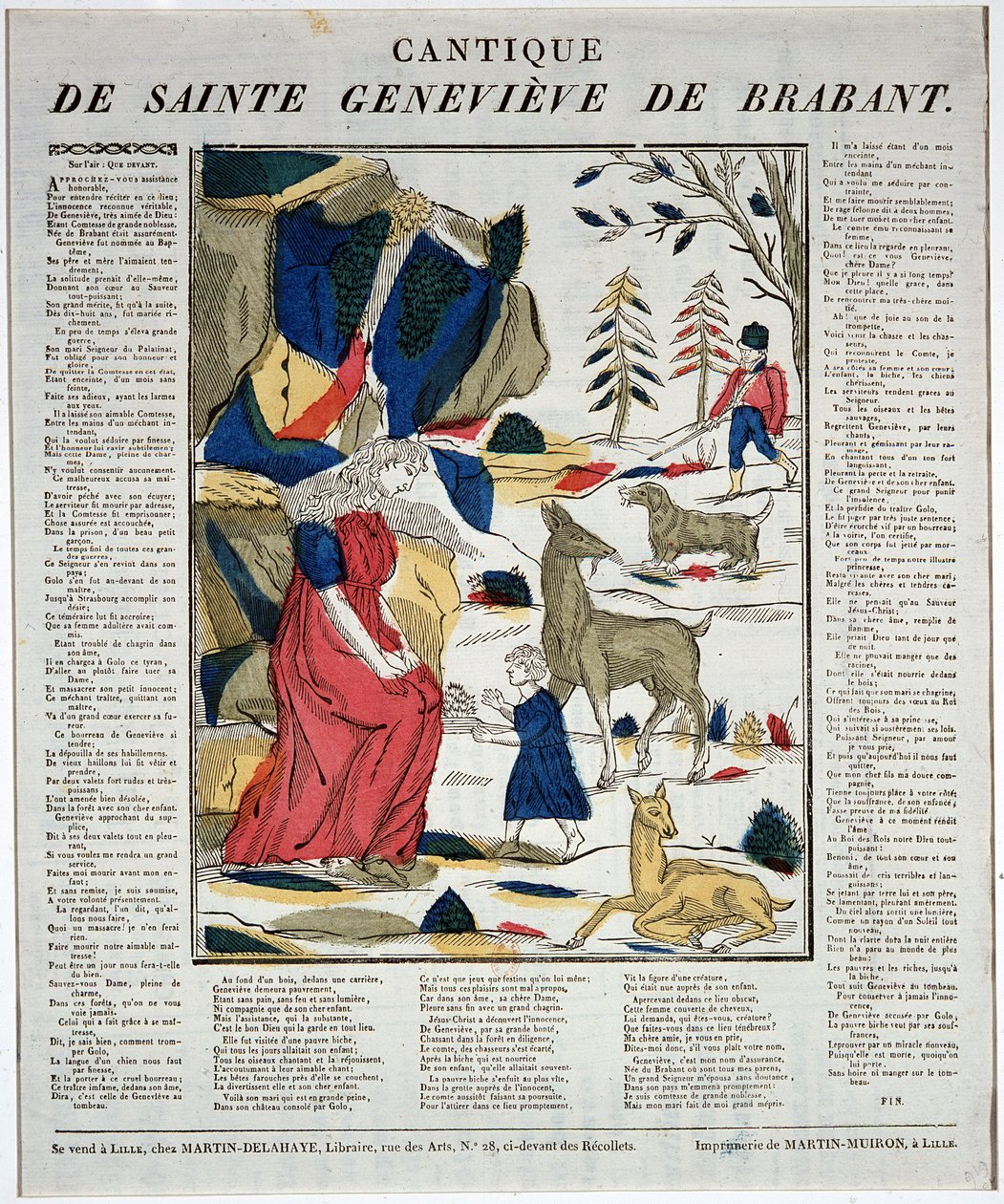Cantique de saint Geneviève de Brabant - houtgravure. door Artist Unknown