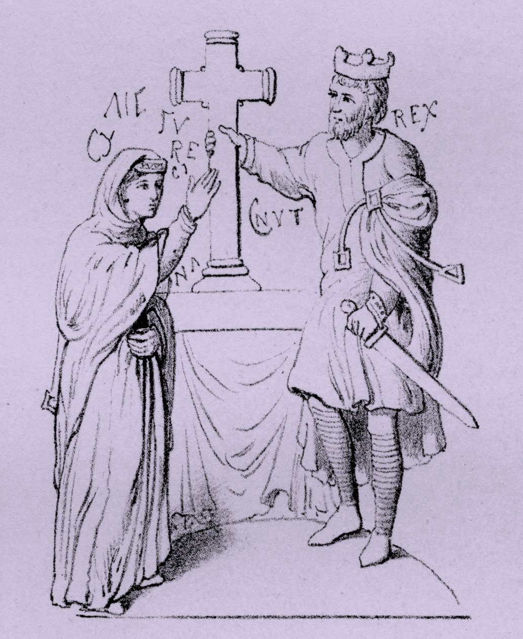 Canute de Grote en zijn koningin Emma van Normandië (gravure) door Artist Unknown