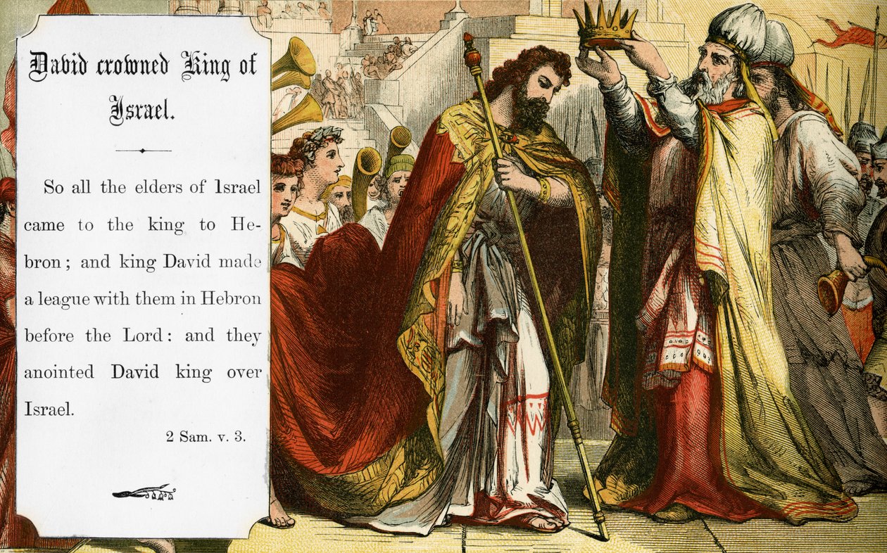 David gekroond tot koning van Israël, Bijbel Scène (print) door Artist Unknown