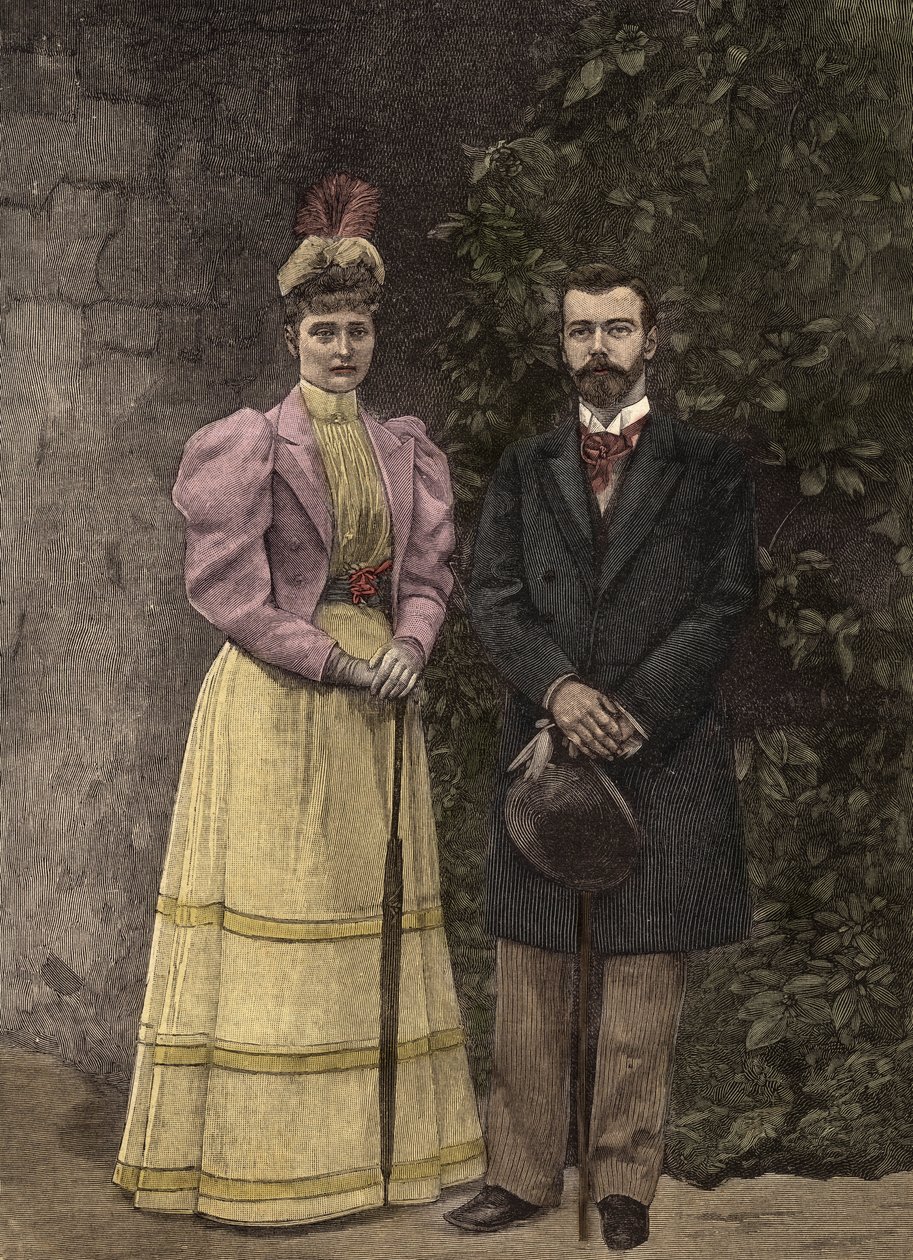 Keizerin Alexandra Fjodorovna (Alix van Hessen en van Rijn, Alexandra Feodorovna Romanova) en Tsaar Nicolaas II van Rusland (1872-1918) door Artist Unknown