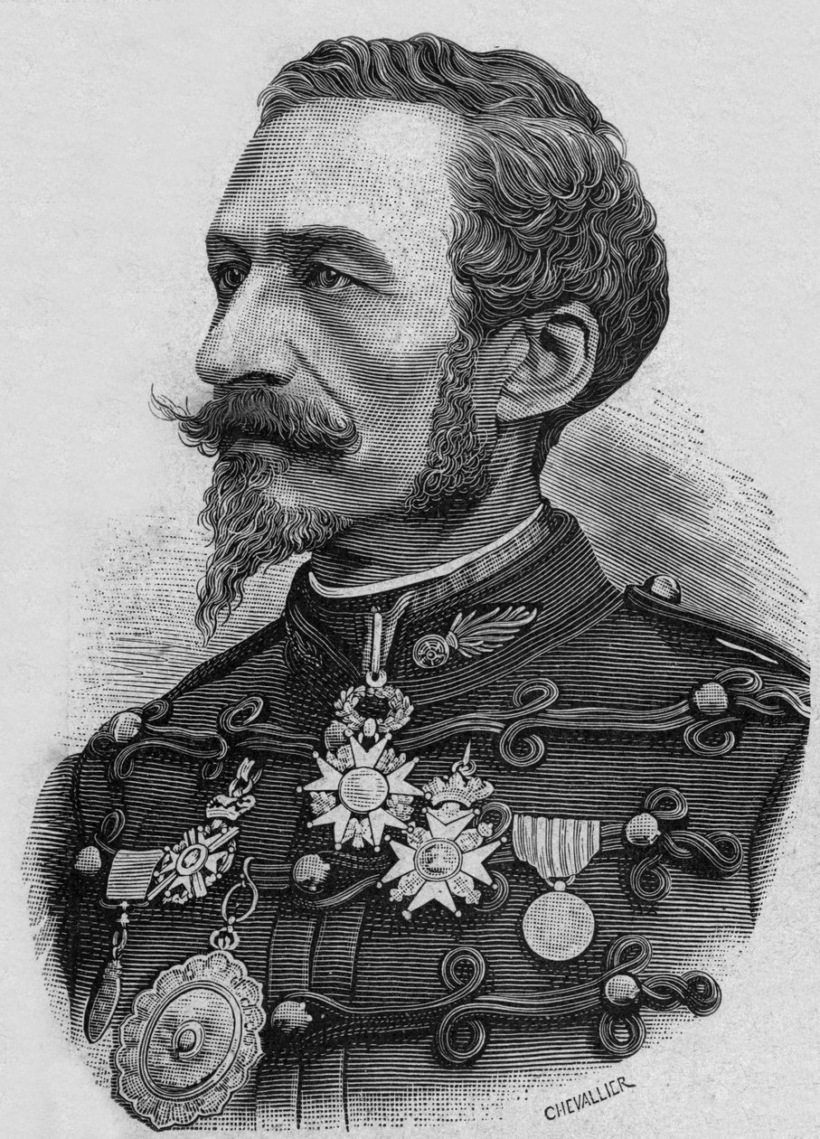 Franse kolonel Charles Ragon de Bange (1833-1914) uitvinder in artillerie, gravure door Artist Unknown