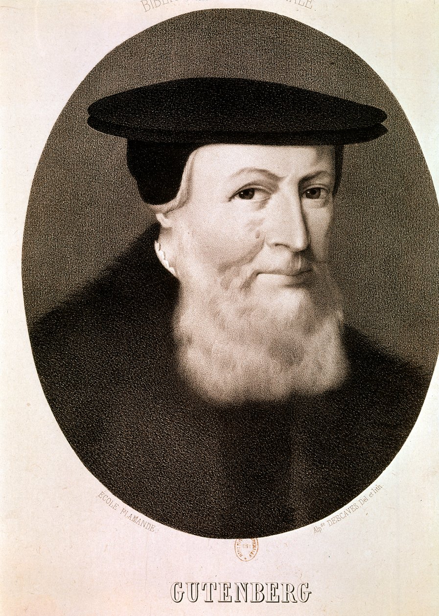 GUTENBERG Johannes: Portret (ets) door Artist Unknown