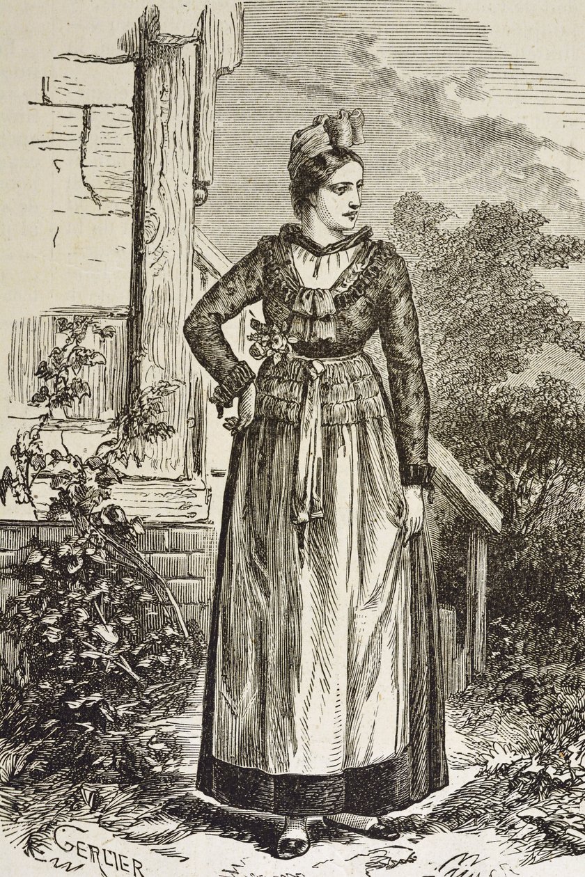 Duitsland (19e eeuw). Maatschappij (1879). Elzas. Vrouwen in de regio. Op dit moment werd Elzas gehouden door de Duitse Rijksdag (1871-1918). Gravure. Privécollectie door Artist Unknown