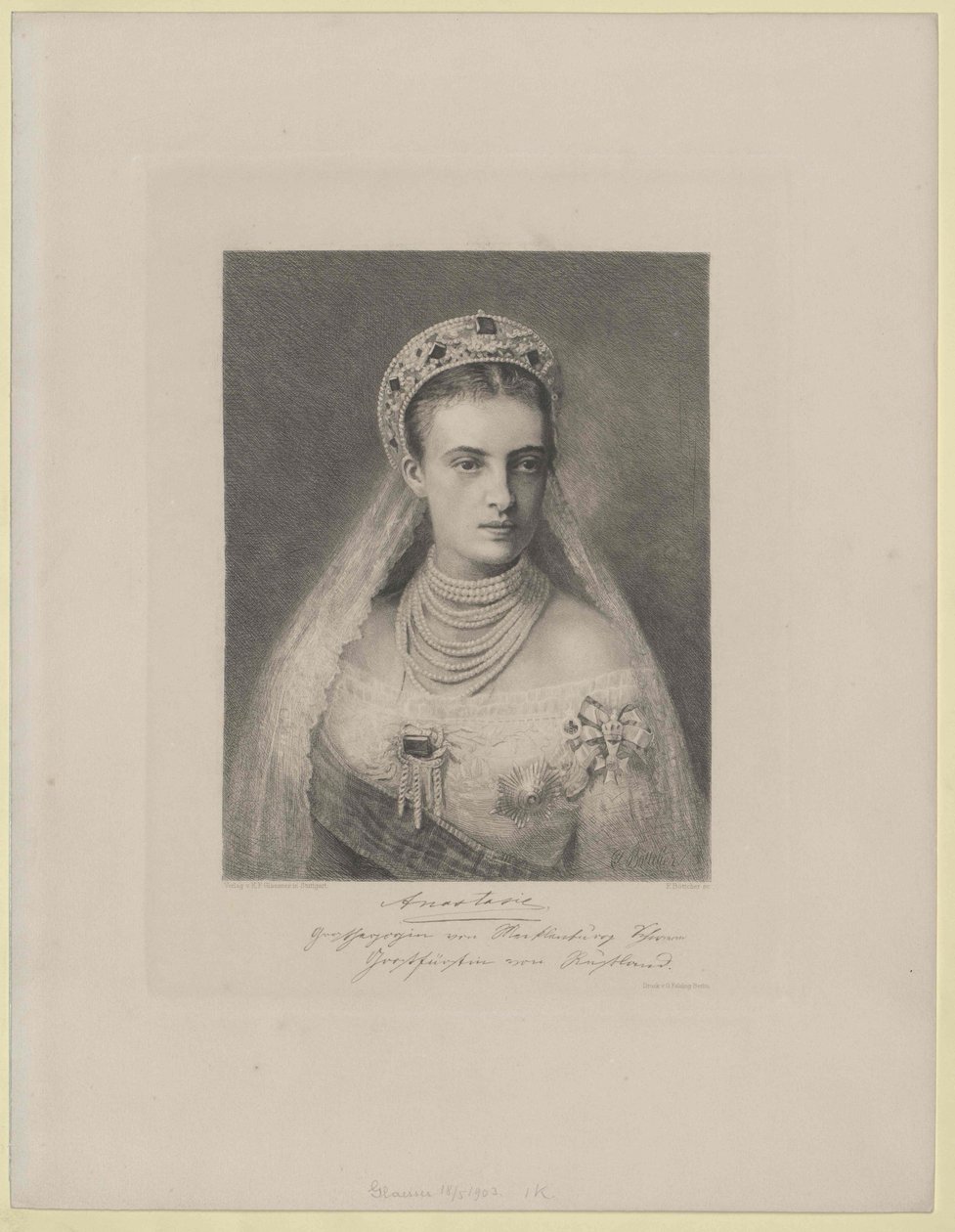 Groothertogin van Rusland Anastasia Michailovna door Artist Unknown